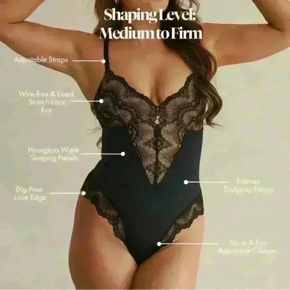 Pinsy | Sculpting Lace Shapesuit Black Size Medium NWT - Picture 4 of 4